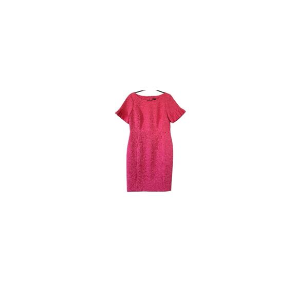 Talbots Womens 14P Petite Plus Short Sleeve Pink Jacquard Sheath Cocktail Dress - Picture 9 of 9